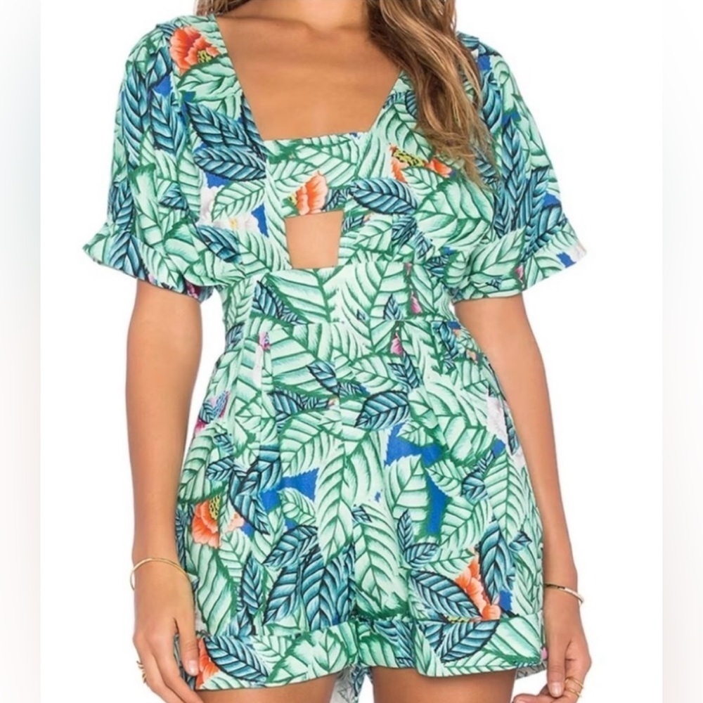 Mara Hoffman Bandeau Romper in Leaf Linen Size 0